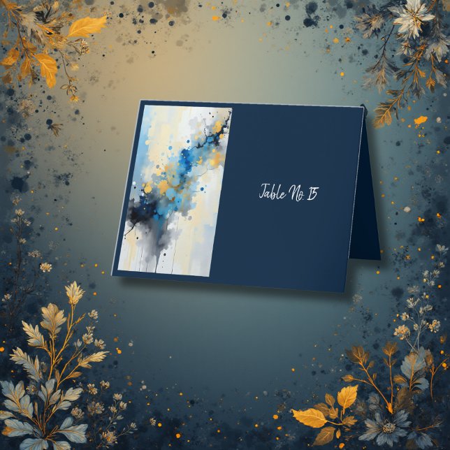 Abstrakt Blue & Guld Bläck Splatter Artwork bröllo Tack Kort (Skapare uppladdad)