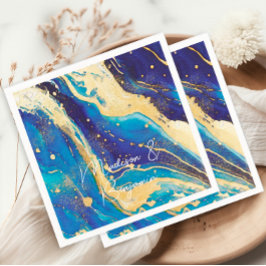 Abstrakt Blue Guld Colorful Personlig Bröllop Pappersservett