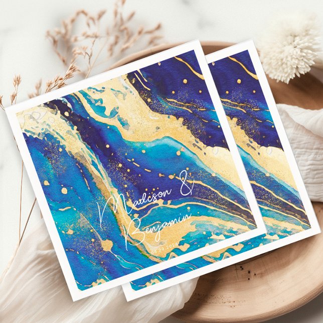 Abstrakt Blue Guld Colorful Personlig Bröllop Pappersservett (Skapare uppladdad)