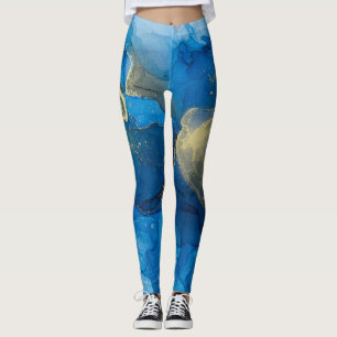 Abstrakt Blue Guld Marble Struktur Leggings