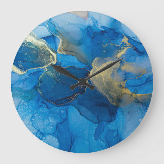 Abstrakt Blue Guld Marble Struktur Stor Klocka