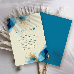 Abstrakt Blue & Guld Watercolor Bröllop Inbjudningar