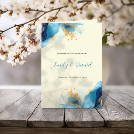 Abstrakt Blue & Guld Watercolor Bröllop Program