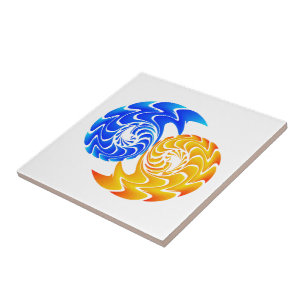 Abstrakt Blue Guld Yin Yang Fishes Balance Kakelplatta