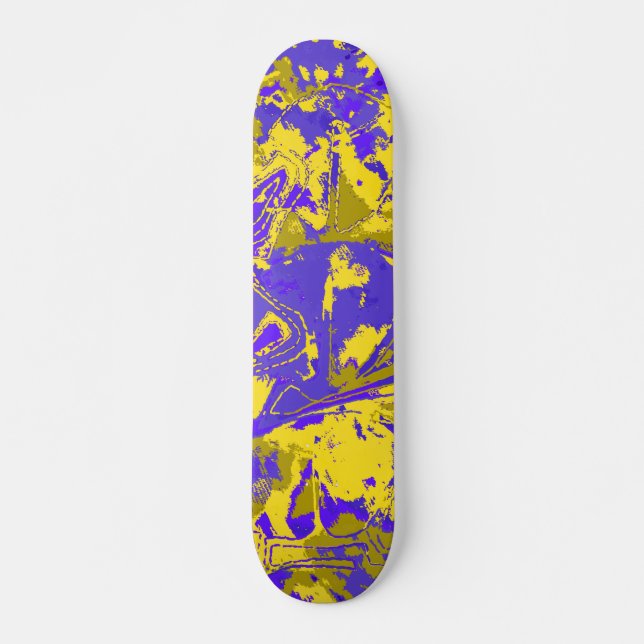 Abstrakt Blue Gult Mönster Mini Skateboard Bräda 18,5 Cm (Framsida)