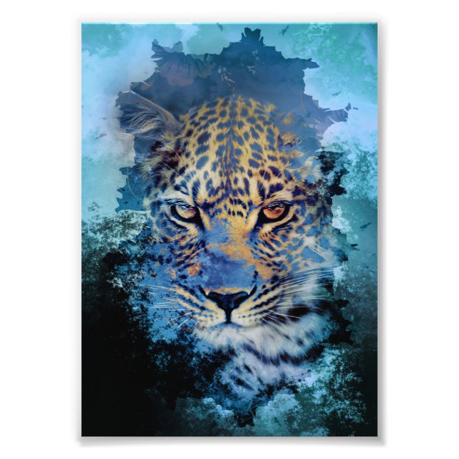 Abstrakt Blue Ice Leopard Fototryck (Framsidan)
