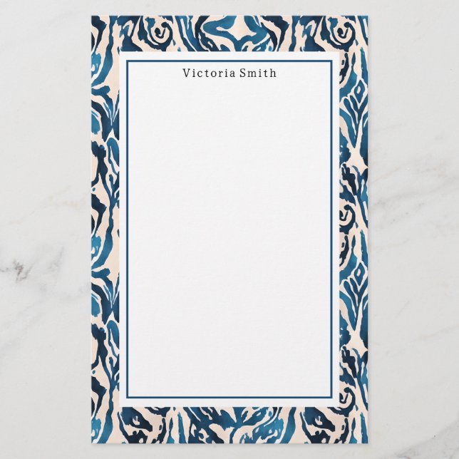 Abstrakt Blue Ikat Brevpapper (Framsida)
