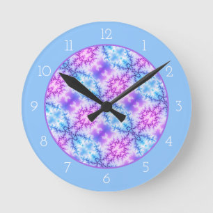 Abstrakt blue lila snowflake mönster blue gräns rund klocka