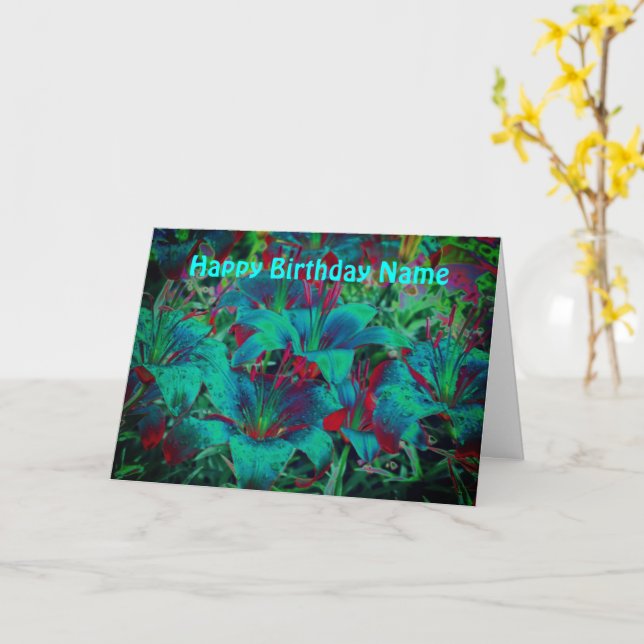 Abstrakt Blue Lily Flowers Personlig Birthday Kort (Gul blomma)