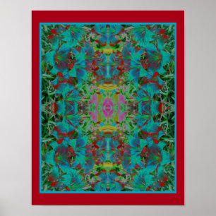 Abstrakt Blue Lily Flowers Raindrops Poster
