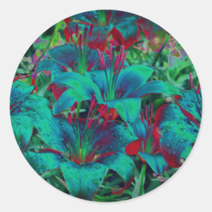 Abstrakt Blue Lily Flowers Runt Klistermärke