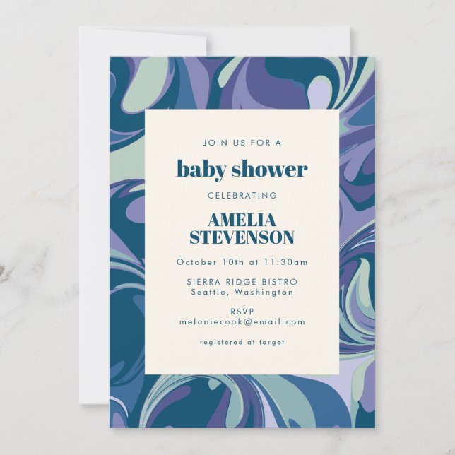 Abstrakt Blue Marble Swirl Snyggt Baby Shower Inbjudningar (Framsida)