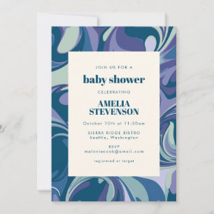 Abstrakt Blue Marble Swirl Snyggt Baby Shower Inbjudningar