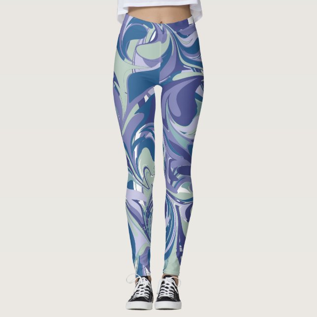 Abstrakt Blue Marble Swirl Snyggt Personlig Leggings (Framsida)