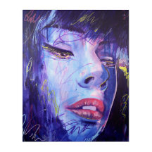 Abstrakt Blue med Guld Graphic Woman Acrylic Art