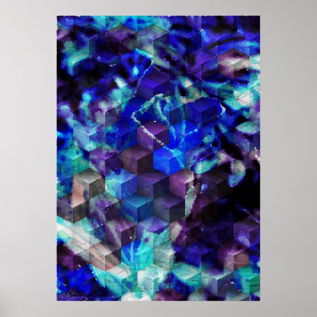 Abstrakt Blue Modern Art Print Poster (Framsidan)