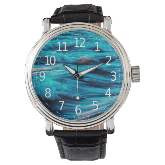 Abstrakt Blue Ocean Vågar | Manar Watch Armbandsur (Framsida)