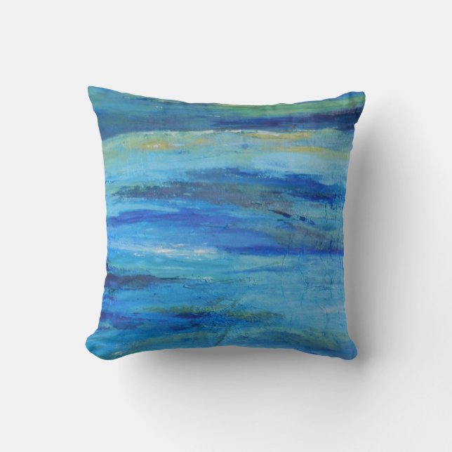 Abstrakt Blue Ocean Vinkar Bomull Pillow Kudde (Framsida)