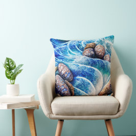 Abstrakt Blue Ocean Wave Marble Agate Guld Art Kudde