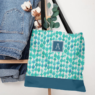 Abstrakt Blue och Aqua Watercolor Monogram Tygkasse