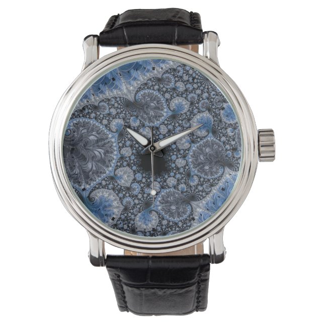 Abstrakt Blue- och Black Intricate Fractal Armbandsur (Framsida)