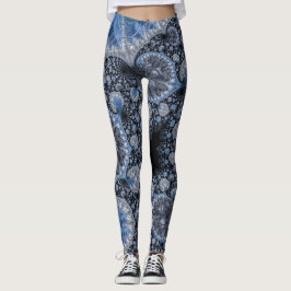 Abstrakt Blue- och Black Intricate Fractal Leggings