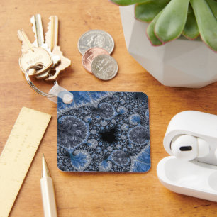 Abstrakt Blue- och Black Intricate Fractal Nyckelring
