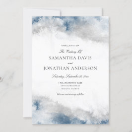 Abstrakt Blue och Grått Watercolor Winter Wedding Inbjudningar