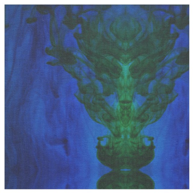 Abstrakt Blue och Grönt Dye Swirls Tyg (Närbild)