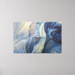 Abstrakt Blue och Guld Alkohol Bläck Canvastryck