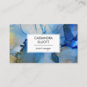 Abstrakt Blue och Guld Alkohol Bläck Liquid Art Visitkort