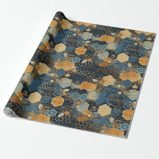 Abstrakt Blue och Guld Honeycomb Beehive Presentpapper