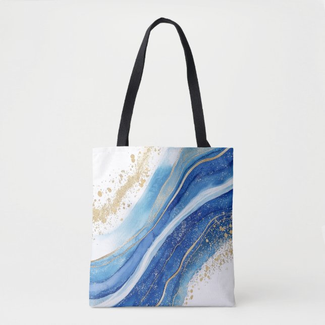 Abstrakt Blue och Guld Marble Mönster Tygkasse (Framsida)