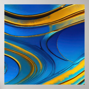 Abstrakt Blue och Guld Vågar Poster