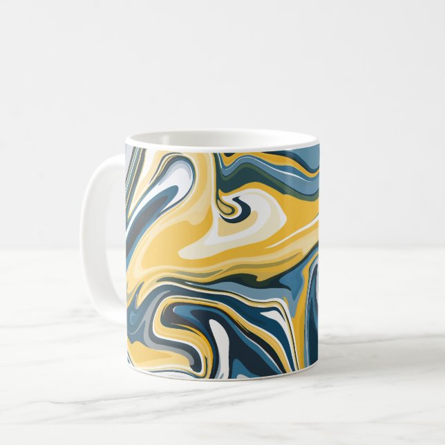 Abstrakt Blue och Gult Flowing Mönster Kaffemugg (Framsida vänster)