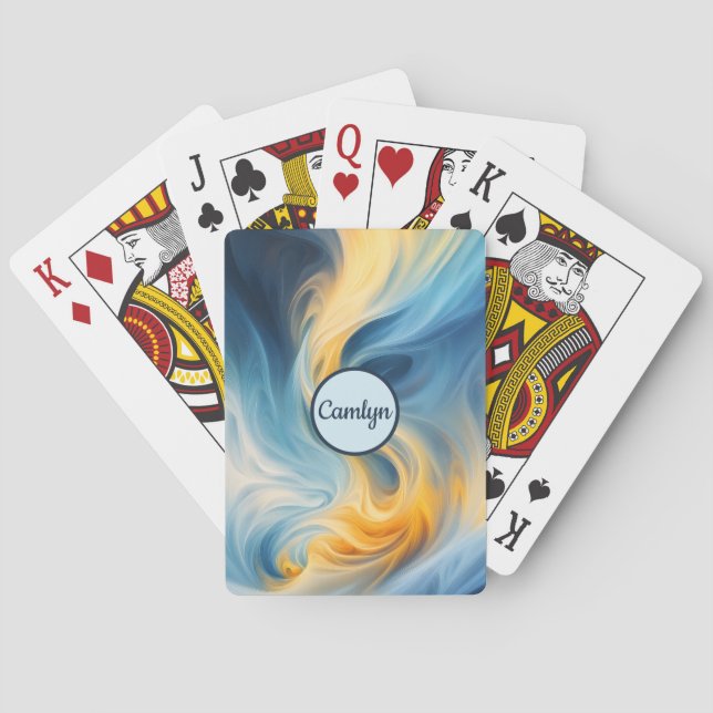 Abstrakt Blue och Gult Smoke Casinokort (Baksidan)