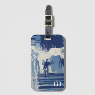 Abstrakt Blue och Ivory Mixed Media Bagagebricka