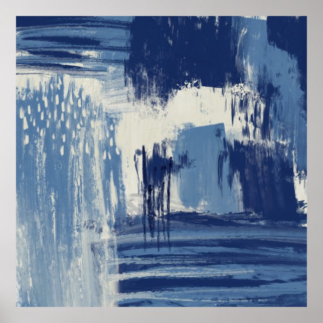 Abstrakt Blue och Ivory Poster (Framsidan)