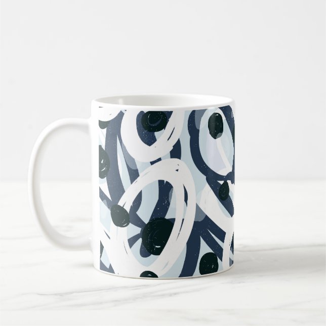Abstrakt blue och navy brushstrokes tavla illus kaffemugg (Vänster)