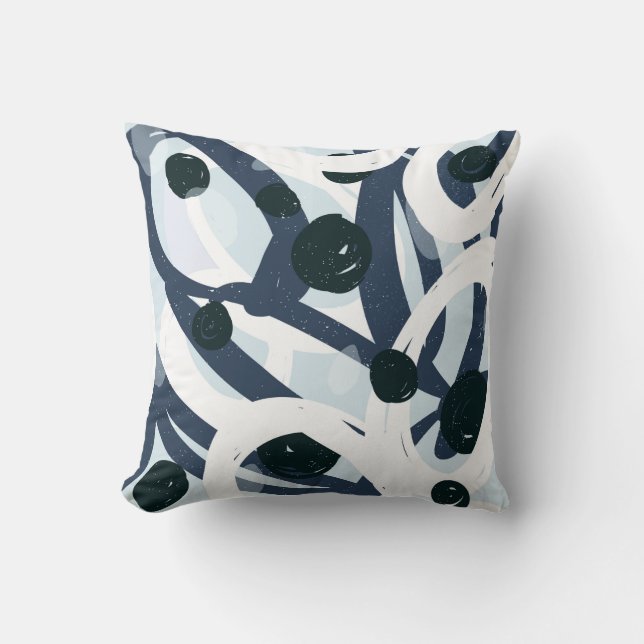 Abstrakt blue och navy brushstrokes tavla illus kudde (Framsida)