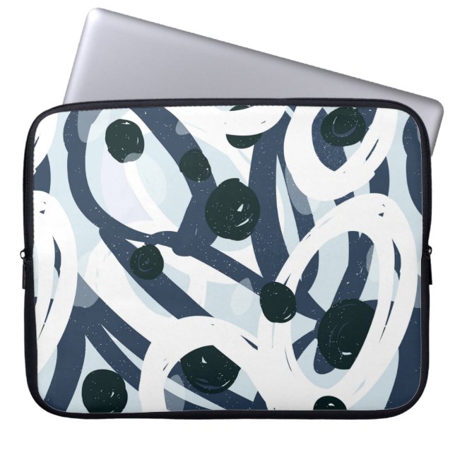 Abstrakt blue och navy brushstrokes tavla illus laptop fodral (Framsidan)
