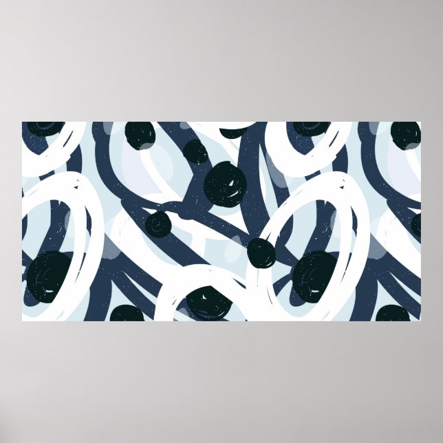Abstrakt blue och navy brushstrokes tavla illus poster (Framsidan)