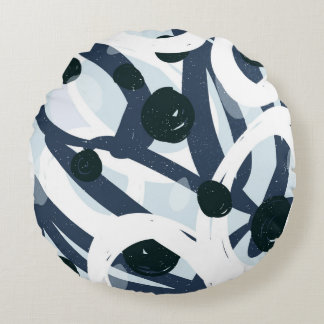 Abstrakt blue och navy brushstrokes tavla illus rund kudde
