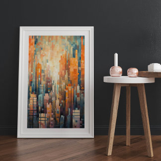 Abstrakt Blue och Orange Cityscape Architecture Poster