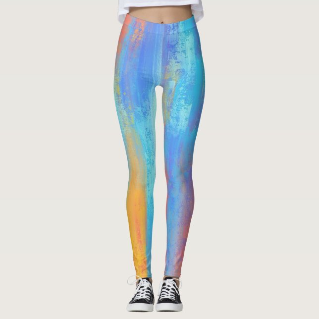 Abstrakt Blue och Orange Leggings (Framsida)