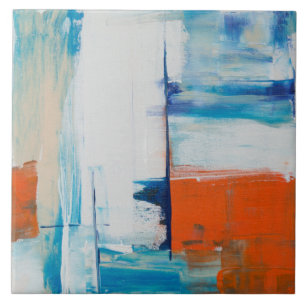 Abstrakt Blue och Orange Modern Art Kakelplatta
