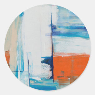 Abstrakt Blue och Orange Modern Art Runt Klistermärke