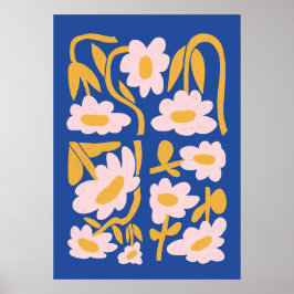 Abstrakt Blue och Rosa Flowers Poster