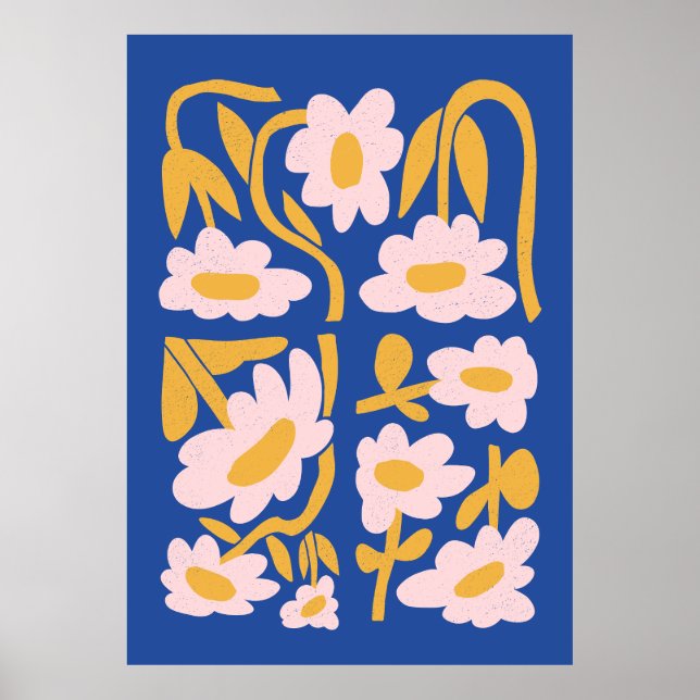 Abstrakt Blue och Rosa Flowers Poster (Framsidan)