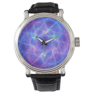 Abstrakt Blue och Rosa Swirly Fractal Armbandsur
